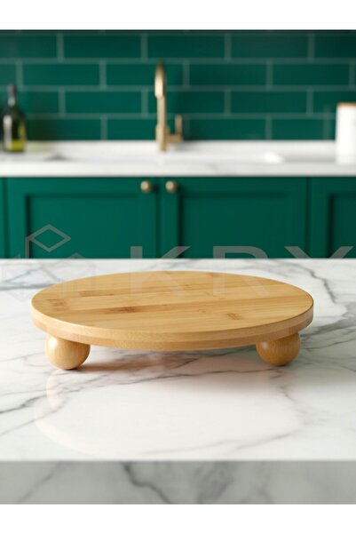 KRY Bamboo Ball Footed Presentation Plate 25X25 cm – Stylish Cake & Dessert Serving Plate