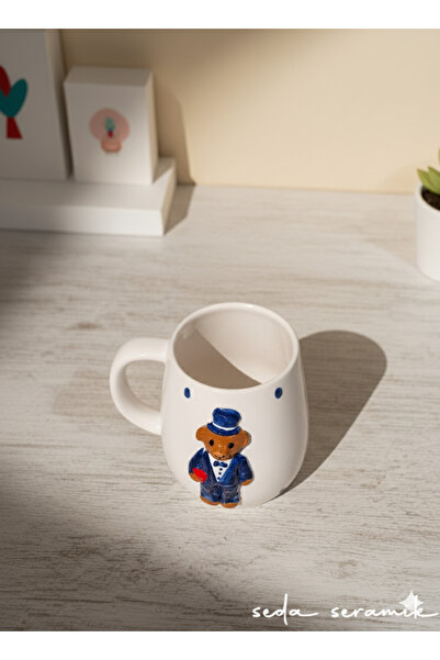 seda seramik Handmade Embossed Teddy Groom Mug 400 ml