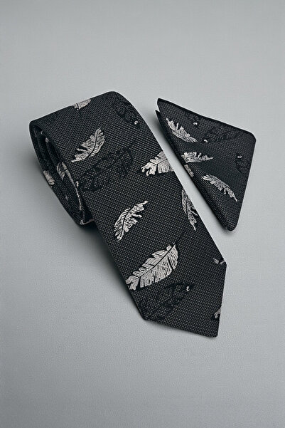 Milleniva Tüy Desen Gri Kravat & Mendil