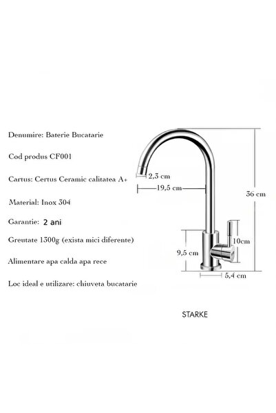 KORMAN Kitchen faucet with single lever, stainless steel satin, swivel spout, ceramic cartridge, installati