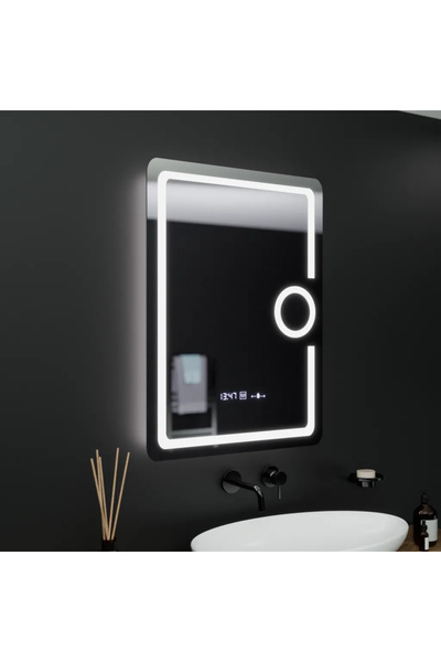 Marcello Oglindă LED dreptunghiulară 60x80 cm Eclat MotionGlow – anti-aburire, ceas, termometru