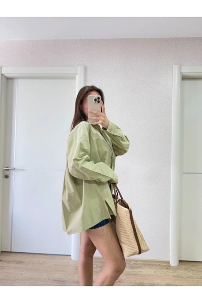 HAZEGO Mdb Collared Side Slit Shirt Green