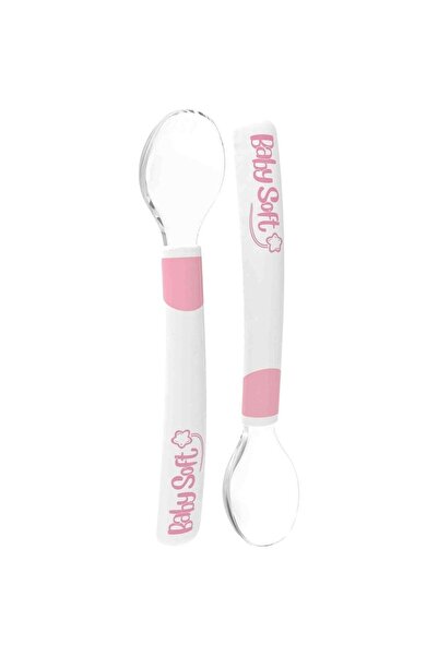 Baby&Baby ملعقة طعام ناعمة للأطفال مكونة من قطعتين من السيليكون الوردي