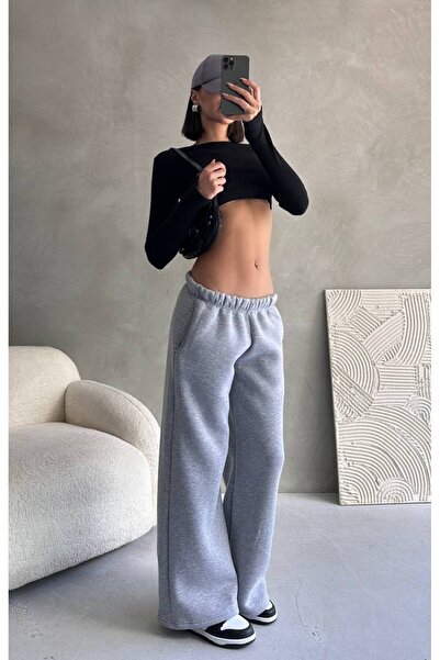 aziso Γυναικείο παντελόνι με 3 κλωστές, φαρδύ κοψίματος