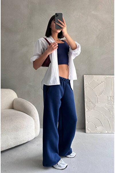 aziso Γυναικείο παντελόνι με 3 κλωστές, φαρδύ κοψίματος