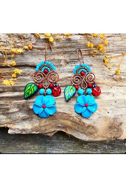 Birtakı'm Şeyler أقراط متعرجة من الأسلاك النحاسية الأصلية، فيمو، الخنفساء