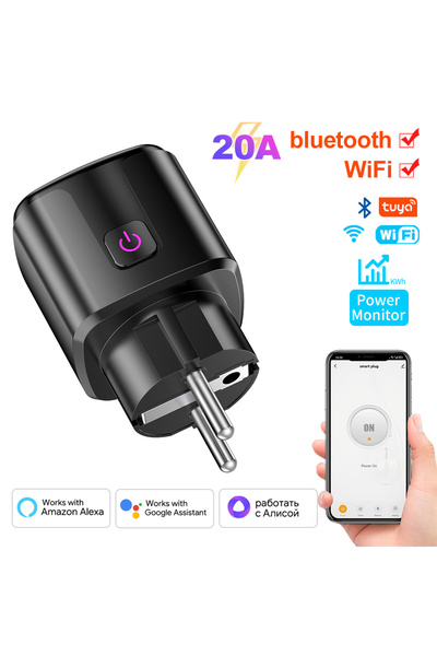 Choice مقبس ذكي من نوع Tuya 1 مزود بتقنية واي فاي/بلوتوث، 20 أمبير، يدعم مراق...