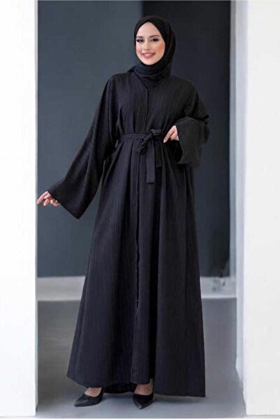 TRENDTESETTÜR KADIN SİYAH KUŞAKLI ABAYA T 71007