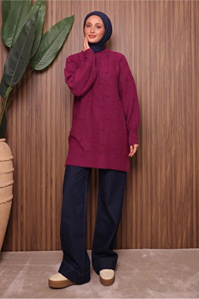 TRENDTESETTÜR Women's Fuchia Knitwear Tunic t 6107
