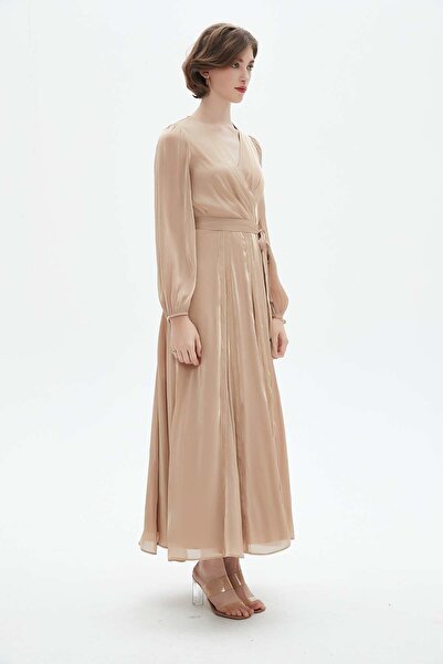 Nichii Long Flared Sleeve V-Neck Ruffled Women's Dress