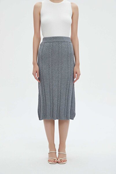 mica Solid Ribbed Midi Skirt