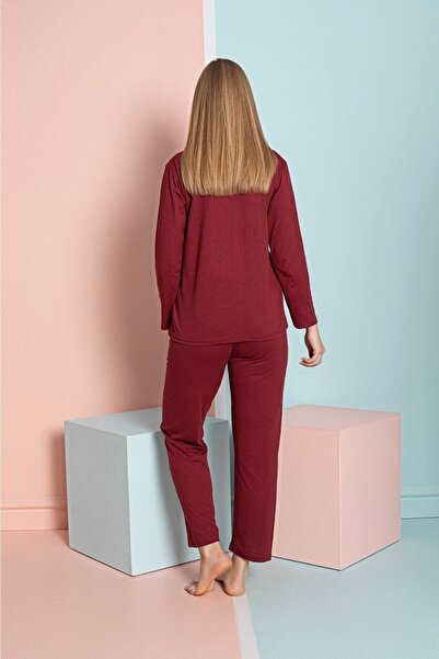 Sude HOMEWEAR Ercan Shirt Long Sleeve Pajama Set Dark Claret Red