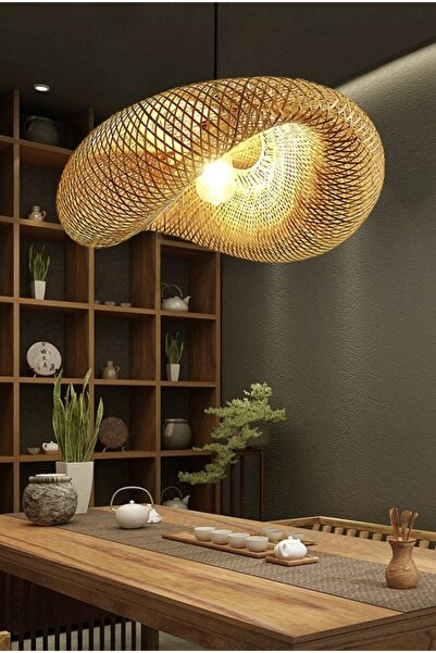 Fico Home Tasarım Bamboo Avize Hasır Avize Modern Nordic 1.sınıf Kalite 400mm Çap Ferahlık Katar