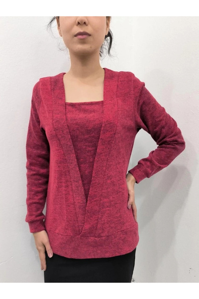 ARONA MDB Γυναικεία μακρυμάνικη μπλούζα διπλό πέτο με λεπτομέρεια με μανίκια και λεπτομέρεια στο περίβλημα της φούστας