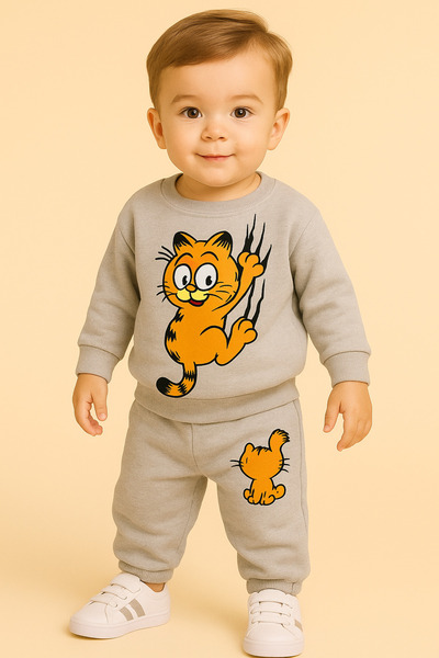 bebekpare Boy's Bottom Top Set Orange Cat Gray (Non-Shardon Fabric) 100% Cotton