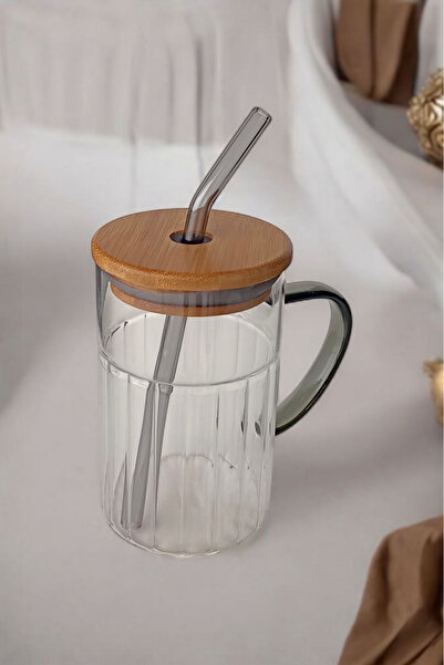 Panhera Bamboo Lid Glass Straw Cup 420 ml |   Smoked - Gray