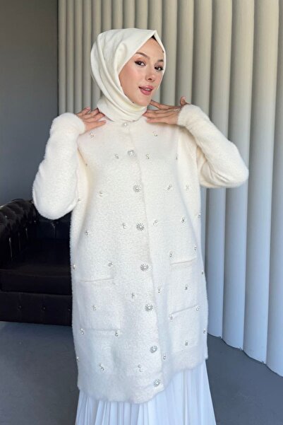 Safgiyim44 Angora Pearl Elagance Hırka Krem
