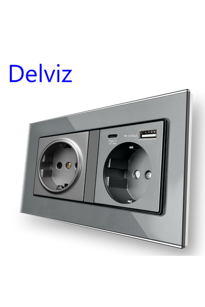 Choice1 110-250 فولت رمادي (نوع C USB) Delviz مقبس طاقة حائطي مزدوج، 5 فولت 3...
