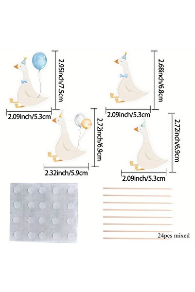 Choice 24pcs-blue-mixed 24pcs Silly Goose Cupcake Toppers Multi Type Cake Topper with Bamboo Stick for Goos