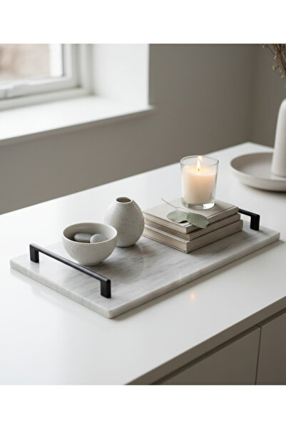 FARALYAHOME Marble 30X20 cm Decorative Promise Engagement Tray - Presentation Tray - Decor Tray White-Fergo Black