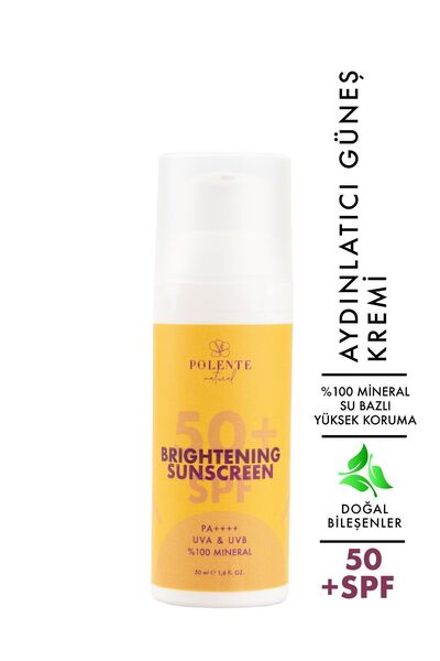 Polente Natural 50+ SPF Brightening Sunscreen - 50+ SPF Aydınlatıcı Güneş Kremi %100 Mineral Filtre (50 ml)