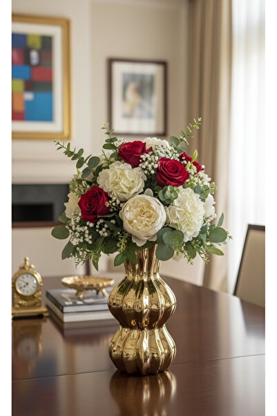 genernic فازة ورد ديكورية باللون الذهبي تضيف إشراقة وأناقة إلى طاولتك أو غرفتك تاتي بدون ورد