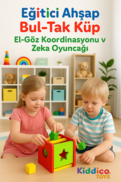 Play Wood Eğitici Ahşap Bul-Tak Küp – El-Göz Koordinasyonu ve Zeka Oyuncağı
