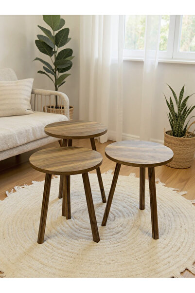 Living مجموعة من 3 طاولات خشبية دائرية متداخلة بتصميم عصري، متعددة الأغراض