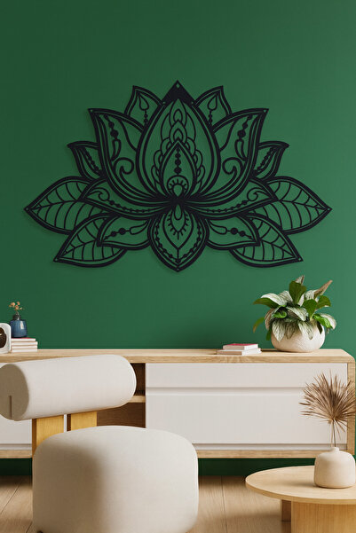 VENON 3D Lotus Çiçeği Duvar Süsü Siyah Modern Dekor 90x55 Metal Duvar Tablosu...