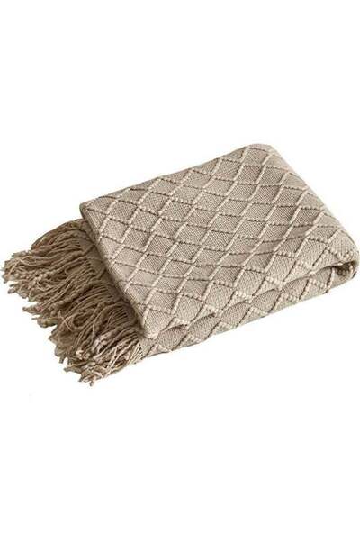 Roomlyne بطانية ناعمة بتصميم شرابة للحفاظ على الدفء من القطن باللون البيج 127...