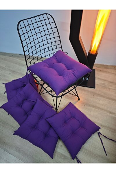 DURU HOME COLLECTİON Pofidik Mor Sandalye Minderi Özel Dikişli Bağcıklı 40x40 Cm (1 ADET)