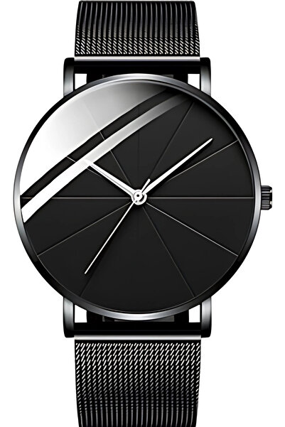 thekam Unisex Black Plain Wristwatch - Metal Cord Modern Wristwatch for Men and Women