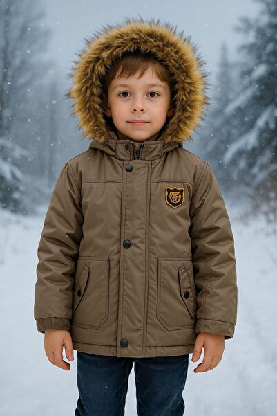 asiltr Thick Waterproof Hooded Inflatable Children's Coat with Fur Inside. 1 Year Old /2 Years Old/3 Years Old/4 Years Old