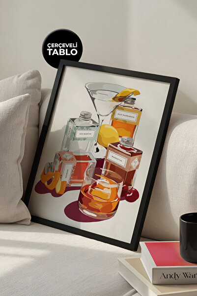 House Gorgeous Pictură înrămată, Sala de zi, Colț de bar, Efect de acuarelă, Sticle de cocktail, Culoare Nr: 8