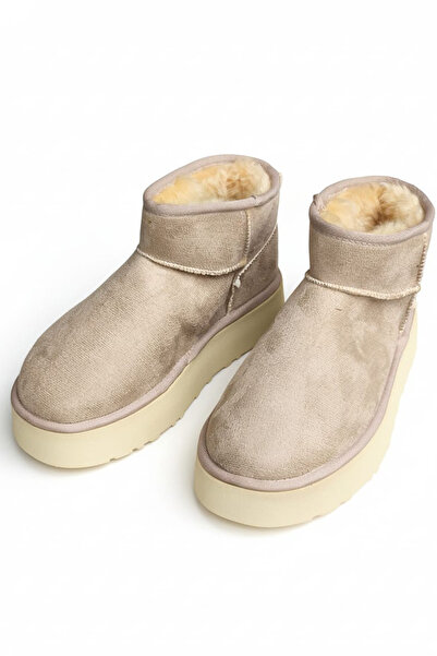CEYDA SHOES Kadın Mini Süet İçi Kürklü Yumuşak Yarım Bot Kalın Taban Süet Kalın Taban Kadın Bot