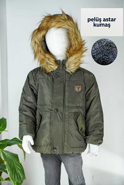 asiltr Thick Waterproof Hooded Inflatable Children's Coat with Fur Inside. 1 Year Old /2 Years Old/3 Years Old/4 Years Old