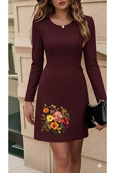 ARONA Μίνι φόρεμα κατάδυσης με μακρυμάνικο λαιμόκοψη και λουλουδάτο σχέδιο MDB