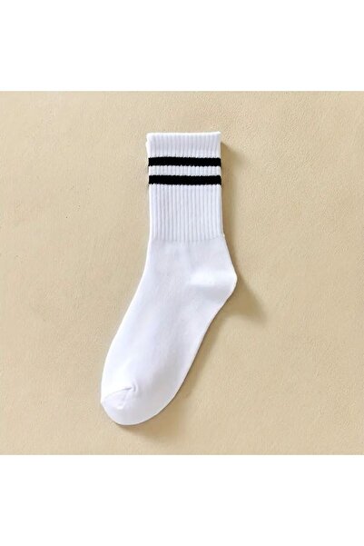 TTWAY Fekete-fehér csíkos főiskolai hosszú sportzokni 6 darabos pamut csomag