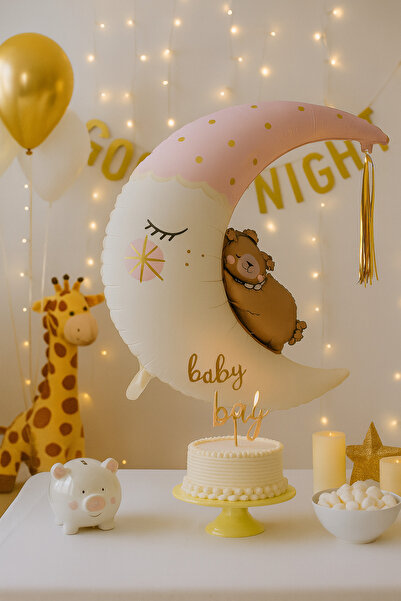 PartiCompany Moon Shaped Foil Balloon with Teddy Bear - 86 X 76 cm 🎈 🧸 🌙