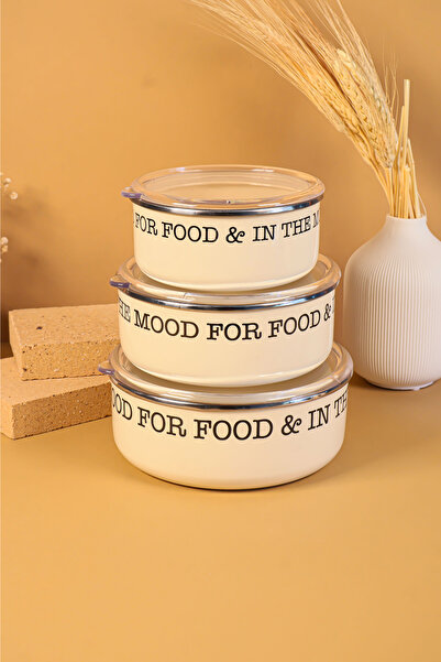 welcomein 3'lü Vintage Emaye Saklama Kabı Seti Mutfak Dekoratif Kase Takımı