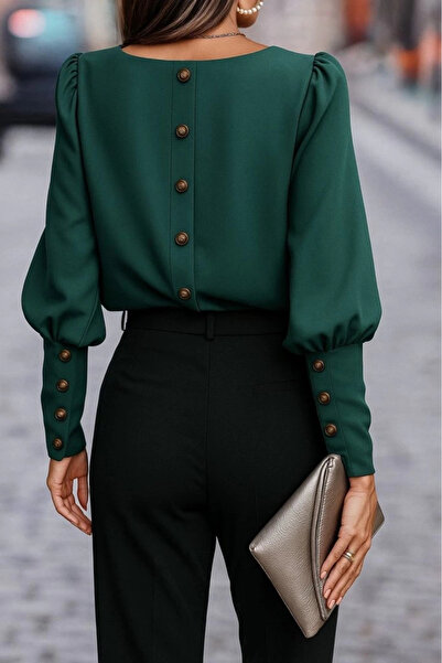 ARONA MDB Kadın Uzun Kollu Yuvarlak Yakalı Düğmeli Ithal Krep Bluz