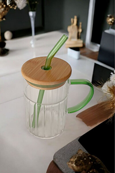 Panhera Bamboo Lid Glass Straw Cup 420 ml |   Green
