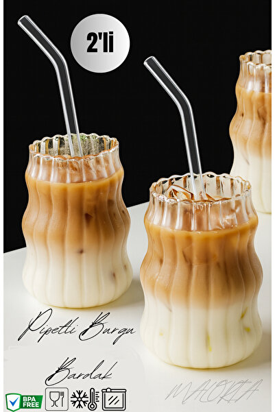 Maloria Borosilikat Cam Pipetli Sukabağı Kokteyl Seti | 2'li - 500ml