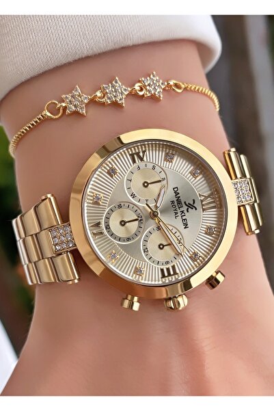 Daniel Klein Marka - Altın Renk - 2 Yıl Garantili - Orjinal - Kadın Kol Saati - Bileklik Hediyeli