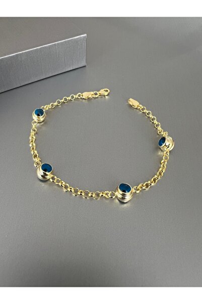 Zeta Jewel Camgöz Taşlı Sarı Yaldızlı Gümüş Bileklik- Nostaljik Tasarım