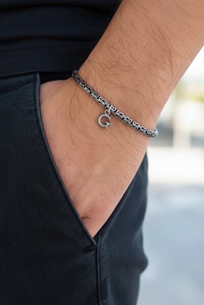 Moda Gümüş 925 Ayar Gümüş 3 mm Harfli Ezme Kral Bileklik