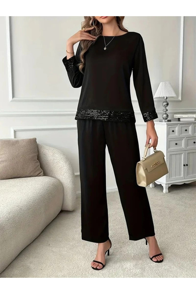 COjans Γυναικείο μακρυμάνικο κοστούμι με λαιμόκοψη με παγιέτες από βισκόζη με...