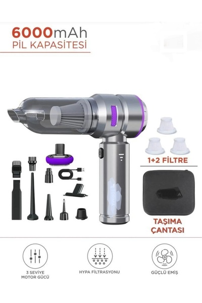 KAYOUBI 16000 PA Araç İçi Süpürge Kablosuz Sarjli Oto Vakum Hava Üfleme Pompa...