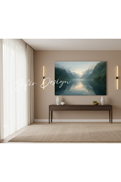 Safir Design Norveç Fiyort Manzaralı Kanvas Tablo | Sisli Dağlar ve Su Yansıması ile Huzur Veren Tablo