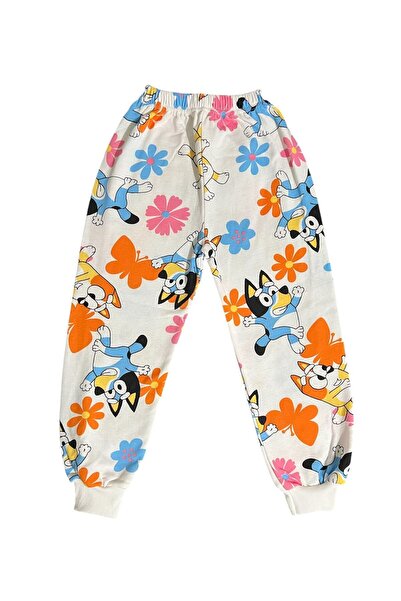 Arya Nisa Kids ARYA NİSA KİDS Kız Çocuk Pamuklu Şardonlu Beyaz Bluey Desenli Uzun Kollu Pijama Takımı